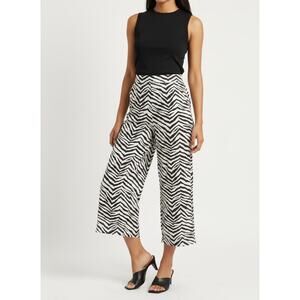 Tahari 100% Linen Pants, Wide-Leg Elastic Waist Zebra Animal Print Sz S New